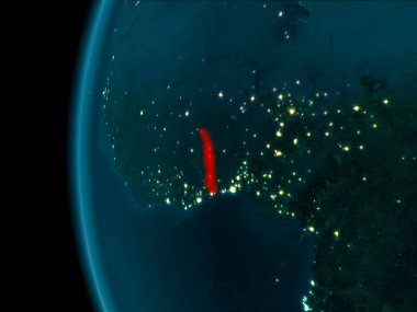 Togo son derece detaylı yüzey dokuları ile gece Dünya gezegeninin yörüngeden. 3D çizim. Nasa tarafından döşenmiş bu görüntü unsurları.