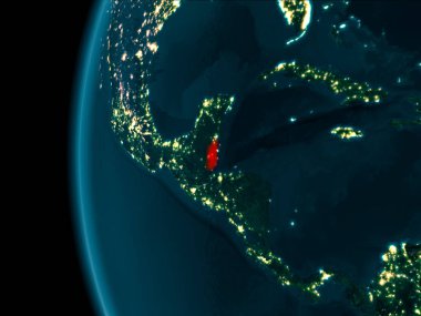 Belize çok detaylı yüzey dokuları ile gece Dünya gezegeninin yörüngeden. 3D çizim. Nasa tarafından döşenmiş bu görüntü unsurları.