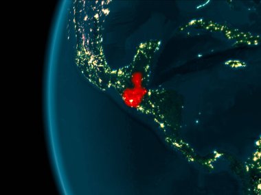 Guatemala son derece detaylı yüzey dokuları ile gece Dünya gezegeninin yörüngeden. 3D çizim. Nasa tarafından döşenmiş bu görüntü unsurları.