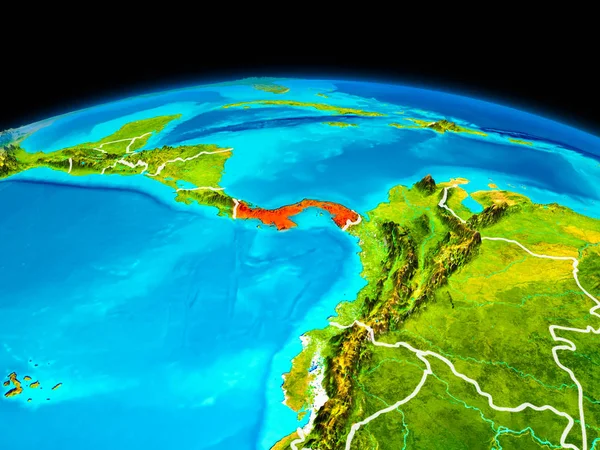 Satellite View Panama Highlighted Red Planet Earth Borderlines Illustration Elements — Stock Photo, Image