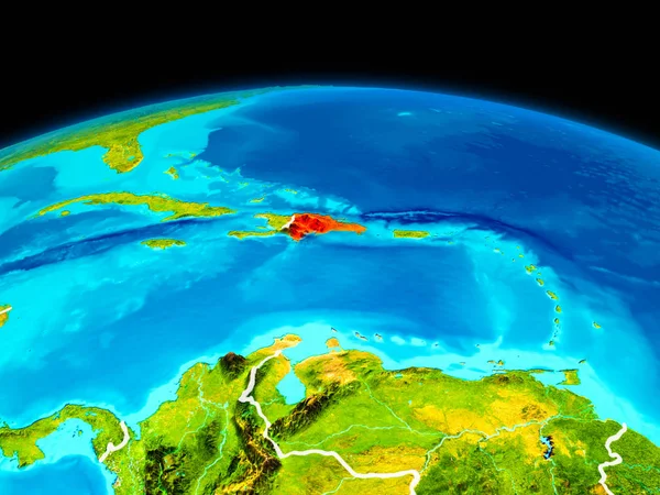 Δορυφορική Άποψη Της Δομινικανής Δημοκρατίας Που Επισημαίνονται Κόκκινο Χρώμα Στον — Φωτογραφία Αρχείου