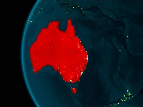 Australia from orbit of planet Earth at night with highly detailed surface textures. 3D illustration. Elements of this image furnished by NASA.