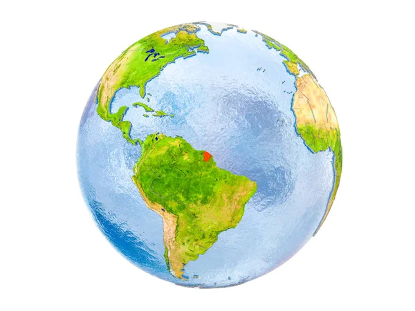Французская Гвиана Выделена Красным Цветом Модели Земли Иллюстрация Выделена Белом — стоковое фото