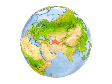 Türkmenistan modeli dünya bir kırmızı vurgulanır. 3d illüstrasyon izole beyaz arka plan üzerinde. Nasa tarafından döşenmiş bu görüntü unsurları.