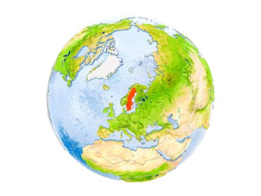 İsveç modeli dünya bir kırmızı vurgulanır. 3d illüstrasyon izole beyaz arka plan üzerinde. Nasa tarafından döşenmiş bu görüntü unsurları.