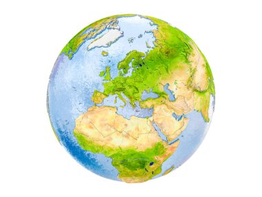 Kosova modeli dünya bir kırmızı vurgulanır. 3d illüstrasyon izole beyaz arka plan üzerinde. Nasa tarafından döşenmiş bu görüntü unsurları.