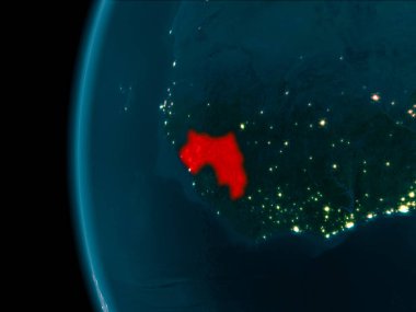 Gine gezegenin Dünya'ya son derece detaylı yüzey dokuları ile gece yörüngeden. 3D çizim. Nasa tarafından döşenmiş bu görüntü unsurları.