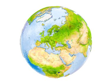 Moldova modeli dünya bir kırmızı vurgulanır. 3d illüstrasyon izole beyaz arka plan üzerinde. Nasa tarafından döşenmiş bu görüntü unsurları.