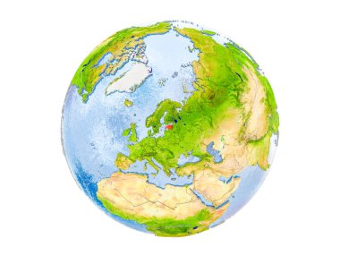 Estonya modeli dünya bir kırmızı vurgulanır. 3d illüstrasyon izole beyaz arka plan üzerinde. Nasa tarafından döşenmiş bu görüntü unsurları.