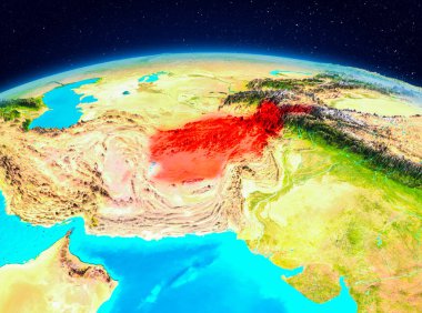 Planet Earth kırmızı vurgulanır Afganistan'ın uydu görüntüsü. 3D çizim. Nasa tarafından döşenmiş bu görüntü unsurları.