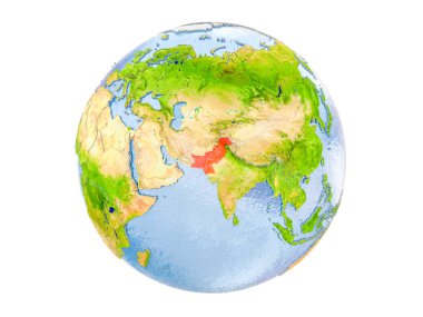 Pakistan modeli dünya bir kırmızı vurgulanır. 3d illüstrasyon izole beyaz arka plan üzerinde. Nasa tarafından döşenmiş bu görüntü unsurları.