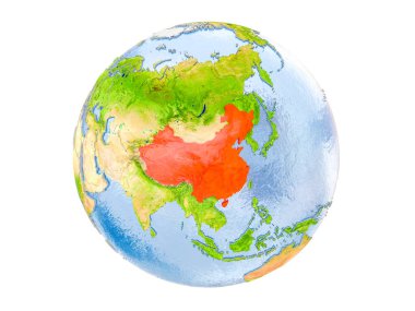 Çin modeli dünya bir kırmızı vurgulanır. 3d illüstrasyon izole beyaz arka plan üzerinde. Nasa tarafından döşenmiş bu görüntü unsurları.