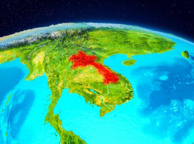 Uydu görüntüsü Laos Planet Earth kırmızı vurgulanır. 3D çizim. Nasa tarafından döşenmiş bu görüntü unsurları.