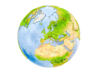 İsviçre modeli dünya bir kırmızı vurgulanır. 3d illüstrasyon izole beyaz arka plan üzerinde. Nasa tarafından döşenmiş bu görüntü unsurları.