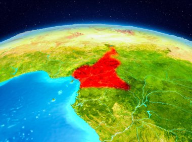 Uydu Görünümü Kamerun Planet Earth kırmızı vurgulanır. 3D çizim. Nasa tarafından döşenmiş bu görüntü unsurları.
