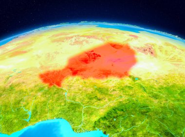 Uydu görüntüsü Nijer Planet Earth kırmızı vurgulanır. 3D çizim. Nasa tarafından döşenmiş bu görüntü unsurları.
