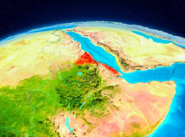 Uydu görüntüsü Eritre Planet Earth kırmızı vurgulanır. 3D çizim. Nasa tarafından döşenmiş bu görüntü unsurları.