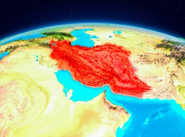 Uydu görüntüsü İran Planet Earth kırmızı vurgulanır. 3D çizim. Nasa tarafından döşenmiş bu görüntü unsurları.