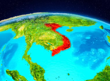 Uydu görüntüsü Vietnam Planet Earth kırmızı vurgulanır. 3D çizim. Nasa tarafından döşenmiş bu görüntü unsurları.