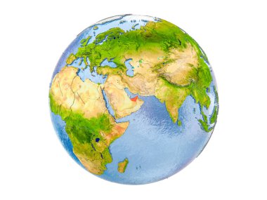 Birleşik Arap Emirlikleri modeli dünya bir kırmızı vurgulanır. 3d illüstrasyon izole beyaz arka plan üzerinde. Nasa tarafından döşenmiş bu görüntü unsurları.