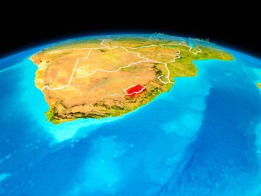 Uydu Görünümü Lesotho Planet Earth sınır çizgileri ile kırmızı vurgulanır. 3D çizim. Nasa tarafından döşenmiş bu görüntü unsurları.