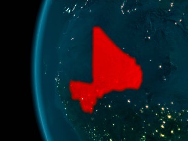 Son derece detaylı yüzey dokuları ile gece Dünya gezegeninin yörüngeden mali. 3D çizim. Nasa tarafından döşenmiş bu görüntü unsurları.