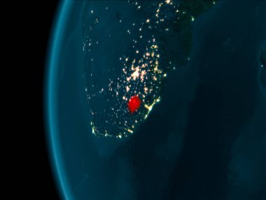 Lesotho Dünya gezegeninin son derece detaylı yüzey dokuları ile gece yörüngeden. 3D çizim. Nasa tarafından döşenmiş bu görüntü unsurları.