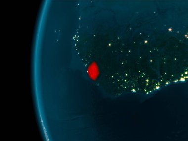 Son derece detaylı yüzey dokuları ile gece Dünya gezegeninin yörüngeden Sierra Leone. 3D çizim. Nasa tarafından döşenmiş bu görüntü unsurları.