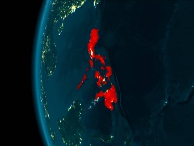 Türkiye son derece detaylı yüzey dokuları ile gece Dünya gezegeninin yörüngeden. 3D çizim. Nasa tarafından döşenmiş bu görüntü unsurları.