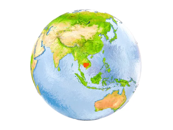 カンボジアは 地球のモデルを赤で強調表示されます の図は 白い背景で隔離 Nasa から提供されたこのイメージの要素 — ストック写真