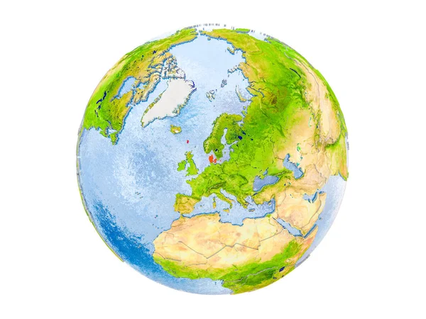 デンマークは 地球のモデルを赤で強調表示されます の図は 白い背景で隔離 Nasa から提供されたこのイメージの要素 — ストック写真