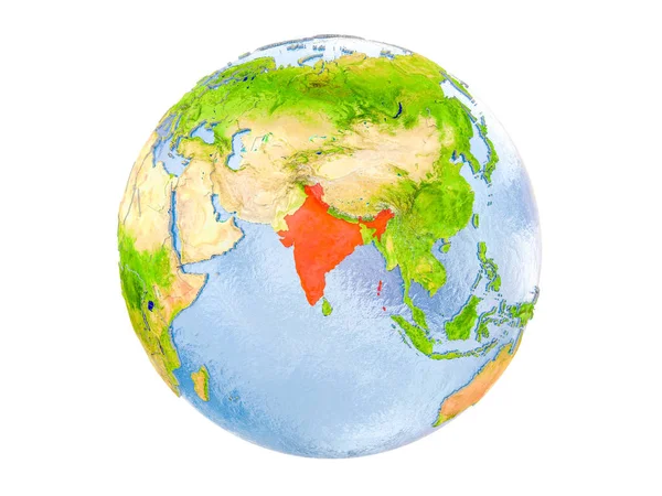 インドの地球のモデルを赤で強調表示されます の図は 白い背景で隔離 Nasa から提供されたこのイメージの要素 — ストック写真