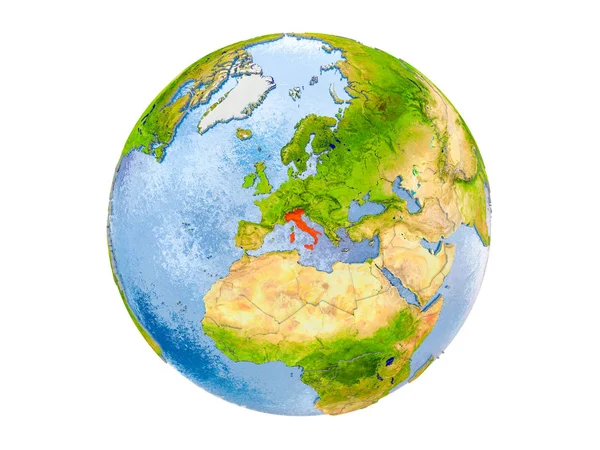 意大利以红色的方式突出了地球的模式 在白色背景上隔离的插图 Nasa 提供的这个图像的元素 — 图库照片