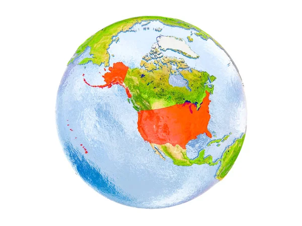 Usa Evidenziato Rosso Sul Modello Terra Illustrazione Isolata Sfondo Bianco — Foto Stock