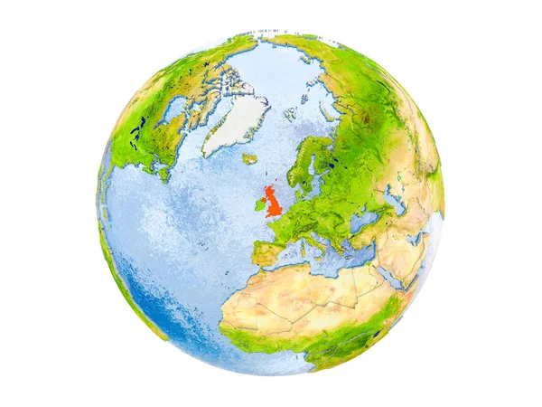 Velká Británie Zvýrazněny Červeně Model Země Ilustrace Izolované Bílém Pozadí — Stock fotografie