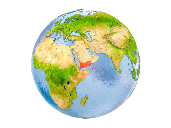 Yemen Evidenziato Rosso Sul Modello Terra Illustrazione Isolata Sfondo Bianco — Foto Stock