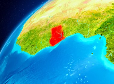 Yörünge görünümü Gana Planet Earth kırmızı vurgulanır. 3D çizim. Nasa tarafından döşenmiş bu görüntü unsurları.