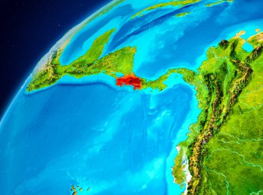 Yörünge görünümü Kosta Rika Planet Earth kırmızı vurgulanır. 3D çizim. Nasa tarafından döşenmiş bu görüntü unsurları.