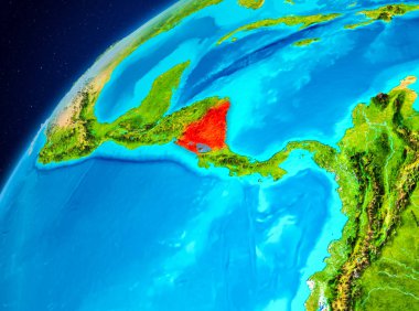 Yörünge görünümü Nikaragua Planet Earth kırmızı vurgulanır. 3D çizim. Nasa tarafından döşenmiş bu görüntü unsurları.