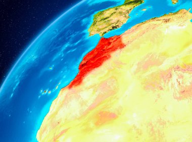 Yörünge görünümü Fas Planet Earth kırmızı vurgulanır. 3D çizim. Nasa tarafından döşenmiş bu görüntü unsurları.