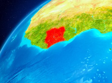 Fildişi Sahili red Planet Earth vurgulanmış yörünge görünümü. 3D çizim. Nasa tarafından döşenmiş bu görüntü unsurları.