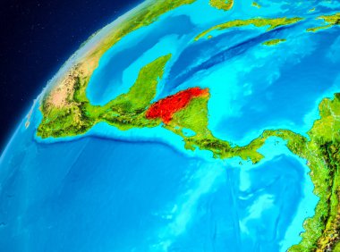 Yörünge görünümü Honduras Planet Earth kırmızı vurgulanır. 3D çizim. Nasa tarafından döşenmiş bu görüntü unsurları.
