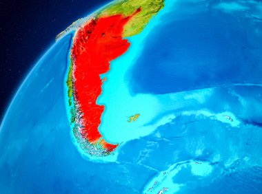 Yörünge görünümü Arjantin Planet Earth kırmızı vurgulanır. 3D çizim. Nasa tarafından döşenmiş bu görüntü unsurları.