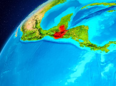 Yörünge görünümü Guatemala Planet Earth kırmızı vurgulanır. 3D çizim. Nasa tarafından döşenmiş bu görüntü unsurları.