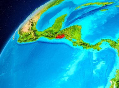 Yörünge görünümü El Salvador Planet Earth kırmızı vurgulanır. 3D çizim. Nasa tarafından döşenmiş bu görüntü unsurları.
