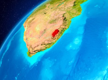 Yörünge görünümü Lesotho Planet Earth kırmızı vurgulanır. 3D çizim. Nasa tarafından döşenmiş bu görüntü unsurları.
