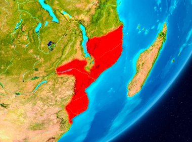 Gezegeni uzaydan görüldüğü gibi Mozambik Haritası. 3D çizim. Nasa tarafından döşenmiş bu görüntü unsurları.