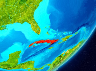 Gezegeni uzaydan görüldüğü gibi Küba Haritası. 3D çizim. Nasa tarafından döşenmiş bu görüntü unsurları.