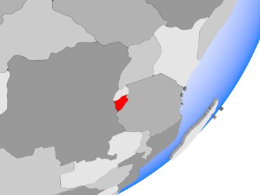Burundi 3D render şeffaf okyanuslar ile siyasi dünya üzerinde. 3D çizim.