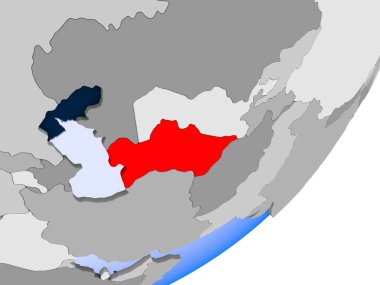 şeffaf okyanuslar ile siyasi dünya üzerinde 3D render Türkmenistan. 3D çizim.